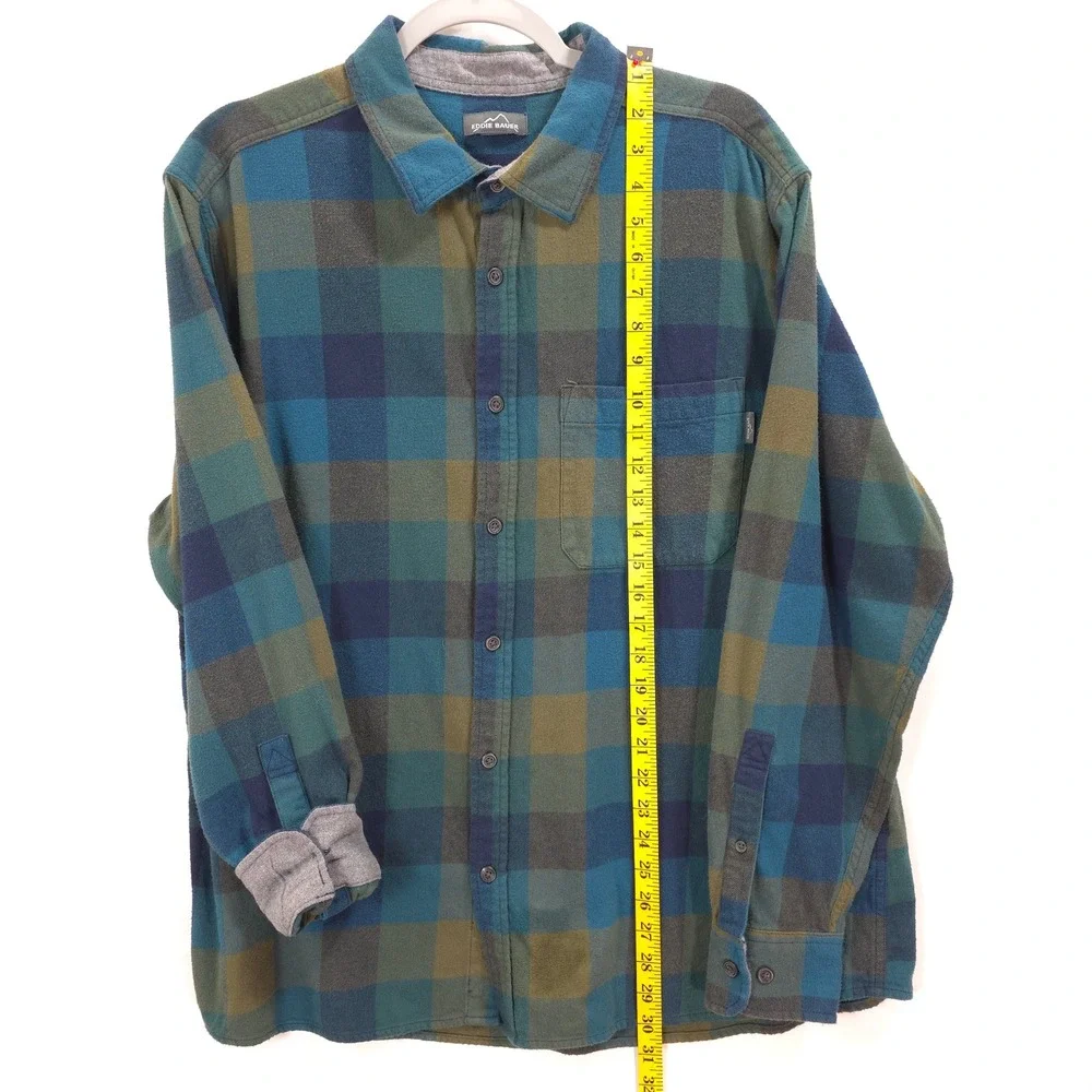 Eddie Bauer Flannel Shirt Buffalo Plaid Blue Green Men XXL Gorpcore Outdoorsy